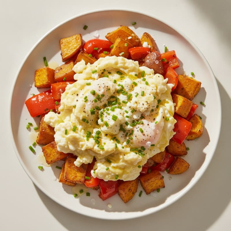 Hearty Scrambled Eggs with Roasted Vegetables