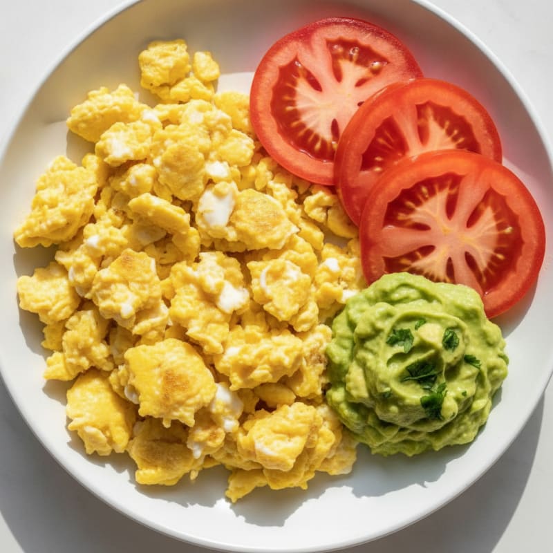 Scrambled Eggs with Tomato and Guacamole