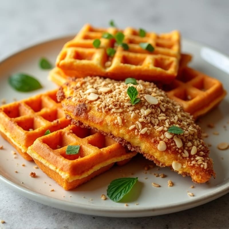 Crispy Almond-Crusted Chicken with Golden Sweet Potato Waffles