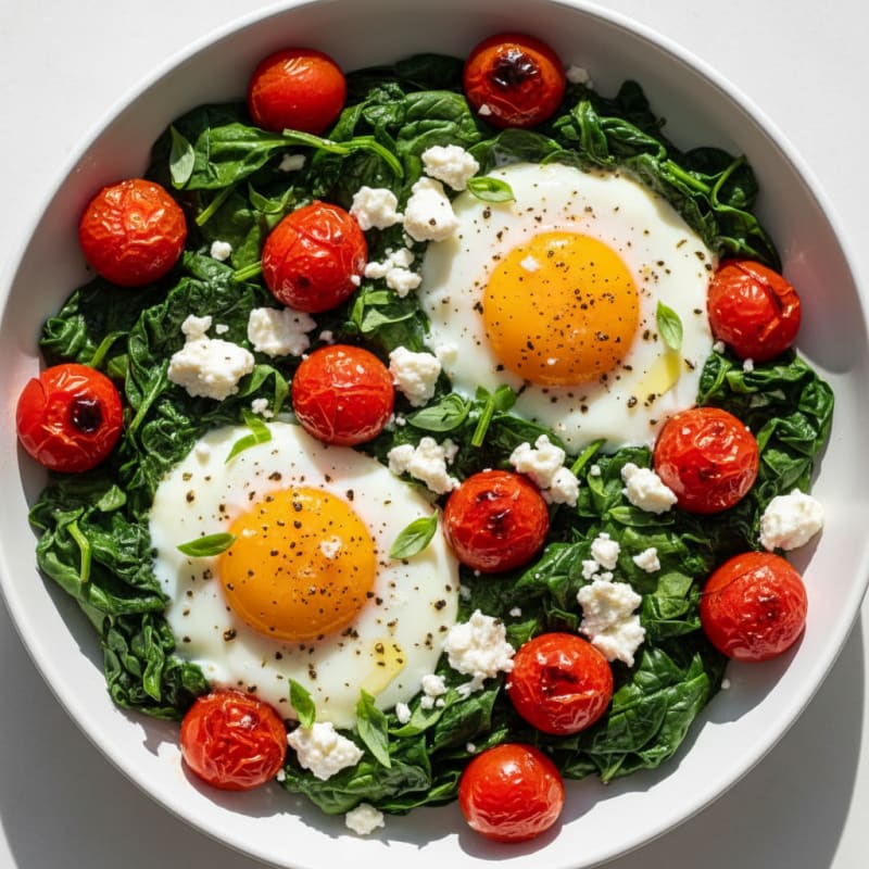 Baked Eggs with Roasted Tomatoes and Spinach