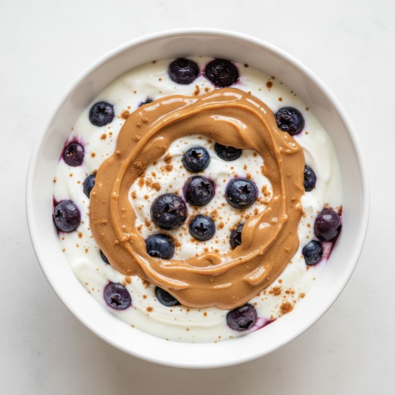 Warm Blueberry Peanut Butter Yogurt Bowl