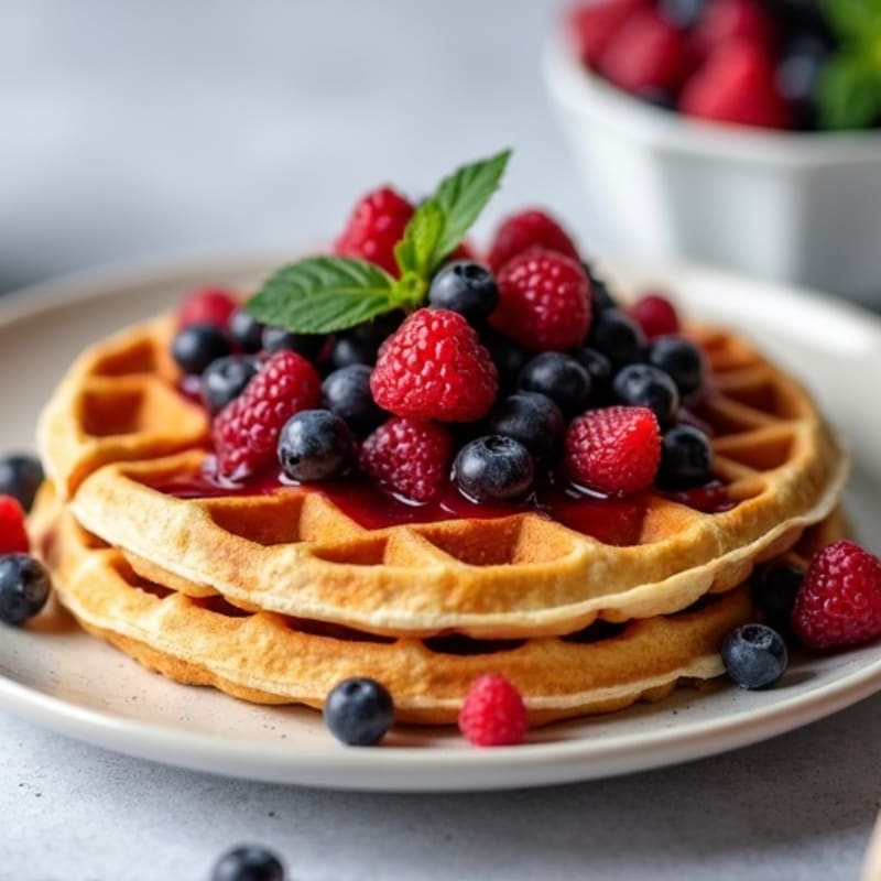 Protein-Packed Almond Flour Waffles with Berry Compote