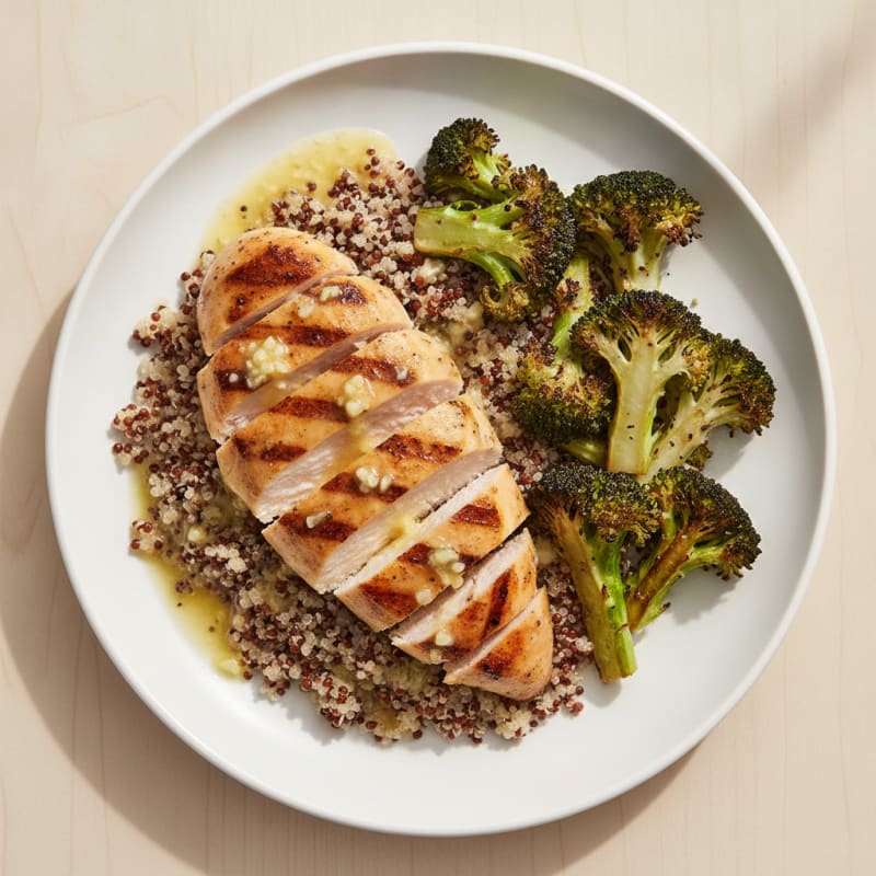 Grilled Chicken Breast with Quinoa and Roasted Broccoli