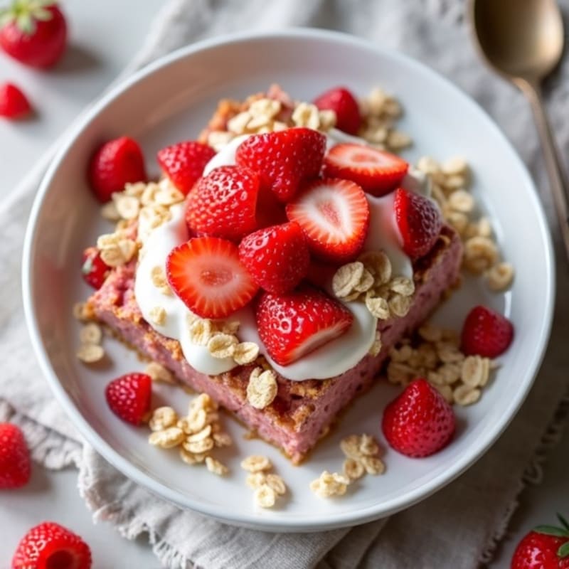 Protein Strawberry Baked Oats with Creamy Greek Yogurt