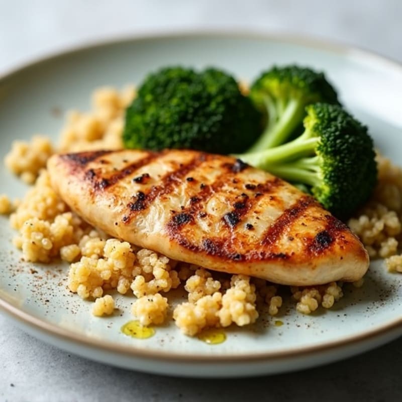 Grilled Chicken Breast with Quinoa and Roasted Broccoli