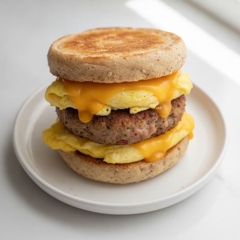 High-Protein Sausage, Egg, and Cheese Muffin