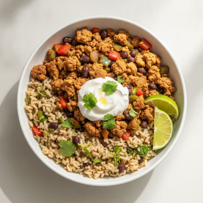 Lean Turkey Taco Bowl with Black Beans and Cilantro-Lime Brown Rice