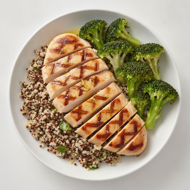 Grilled Chicken Breast with Quinoa and Steamed Broccoli