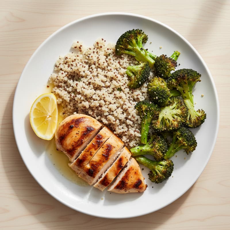 Grilled Chicken Breast with Quinoa and Roasted Broccoli