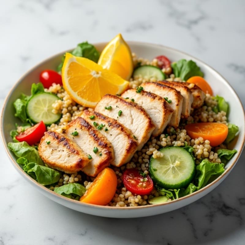 Grilled Chicken and Quinoa Salad with Crunchy Veggies and Citrus Vinaigrette