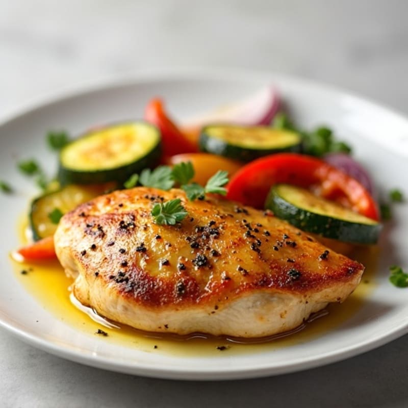 Lemon Garlic Pan-Seared Chicken with Roasted Vegetables