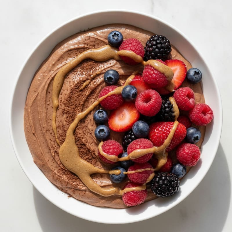 Silky Chocolate Protein Yogurt with Mixed Berries