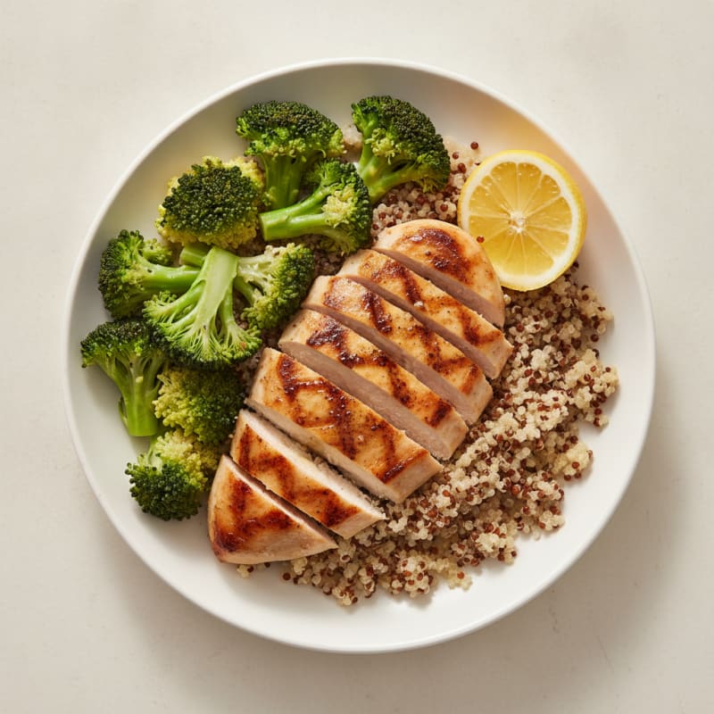 Grilled Chicken Breast with Quinoa and Steamed Broccoli