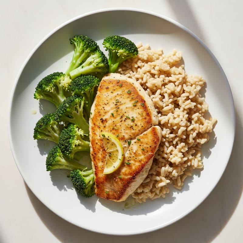 Seared Tilapia with Steamed Broccoli and Brown Rice
