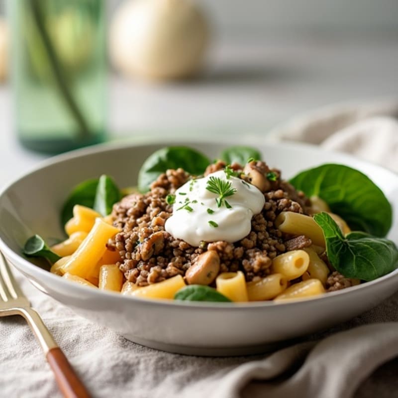 Lean Creamy Beef and Mushroom Pasta