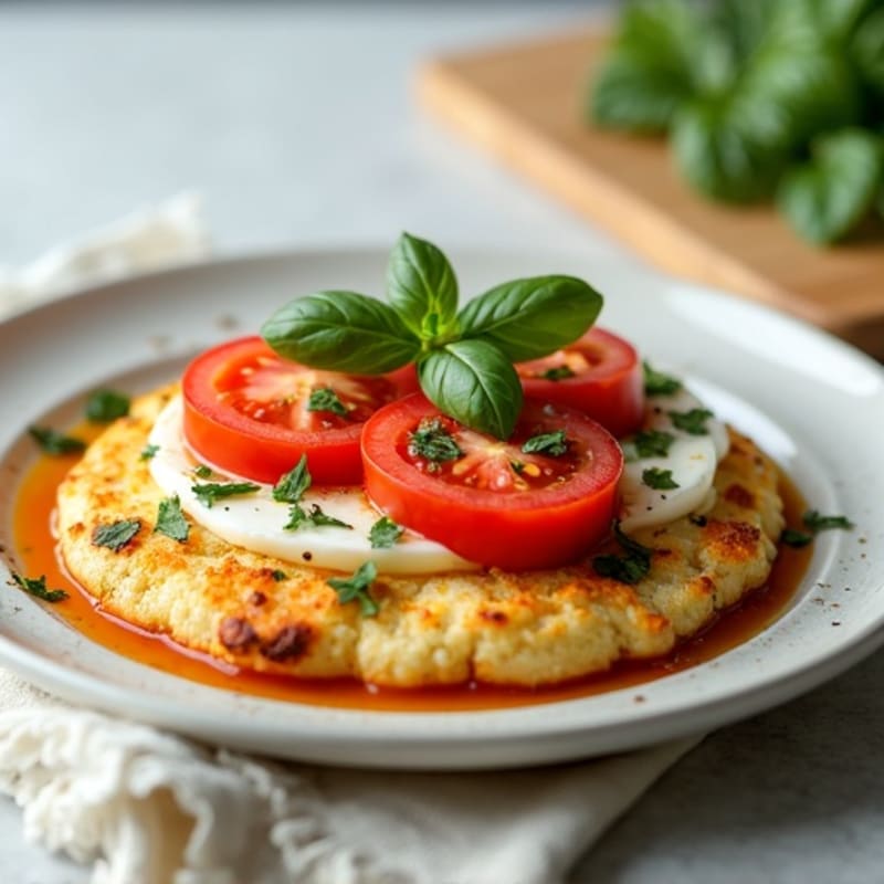 Crispy Cauliflower Crust with Fresh Tomato, Mozzarella, and Basil