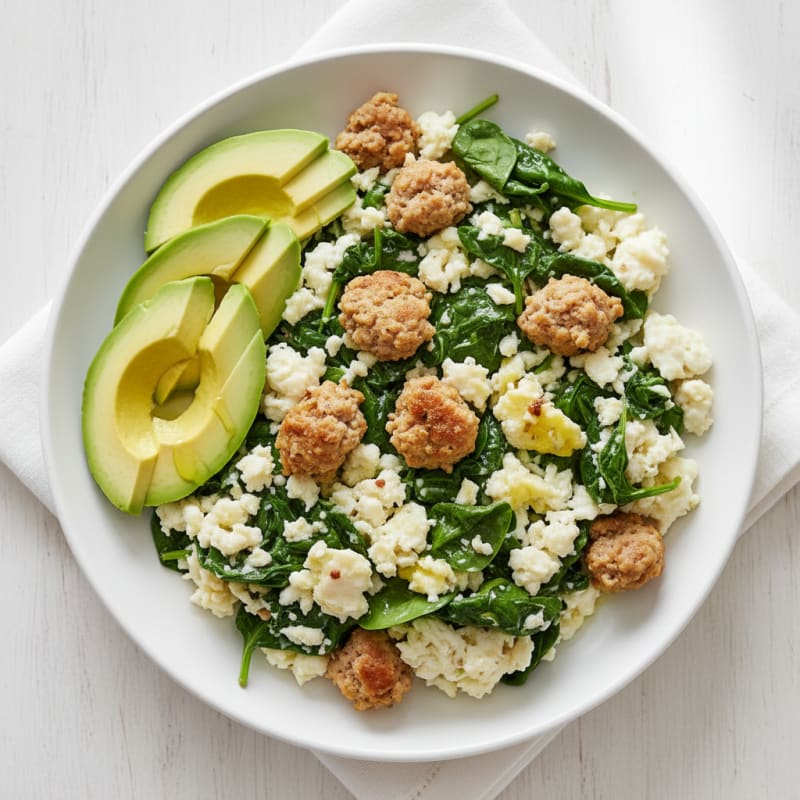 Egg White and Spinach Scramble with Turkey Sausage