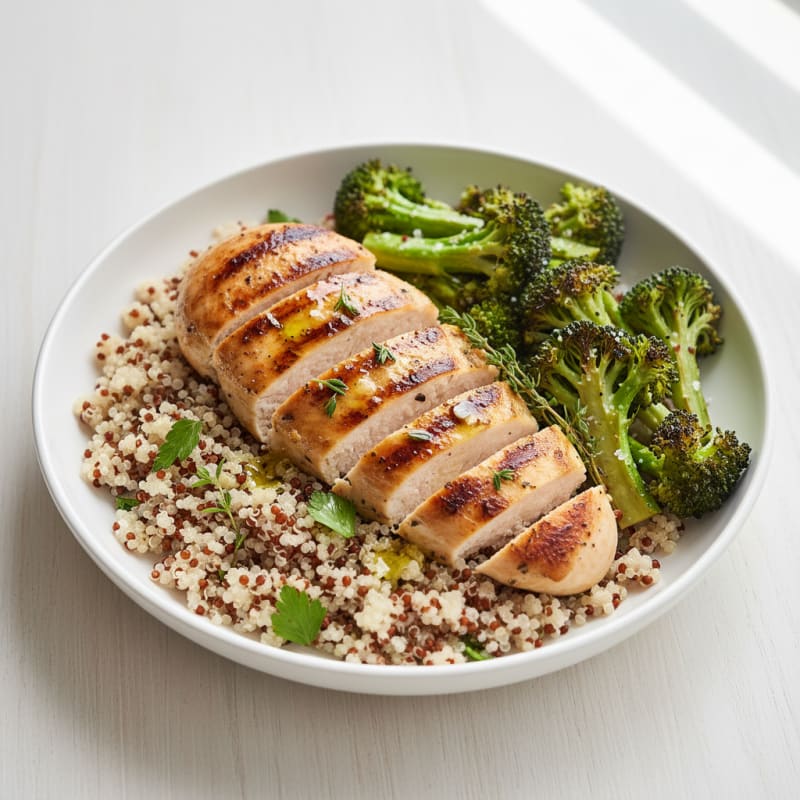 Grilled Chicken Breast with Quinoa and Roasted Broccoli