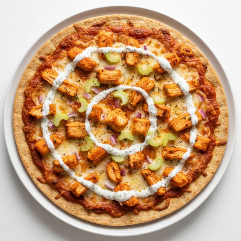 Buffalo Chicken Pizza with Ranch Drizzle