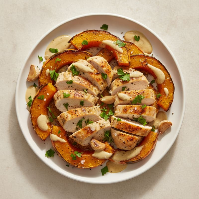 Herb-Roasted Hokkaido Pumpkin with Lemon-Garlic Chicken