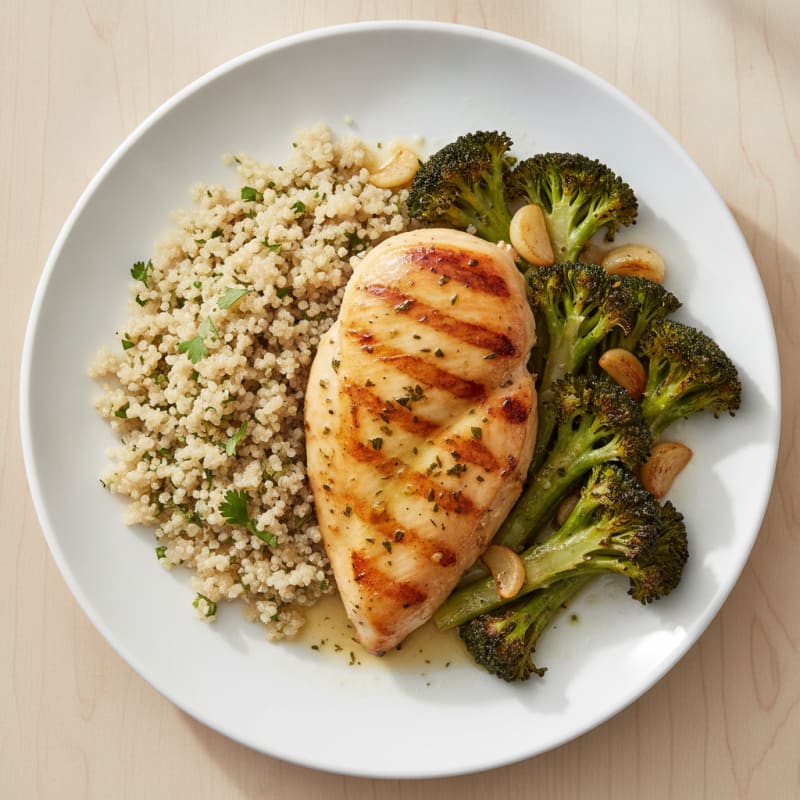 Grilled Chicken Breast with Quinoa and Roasted Broccoli