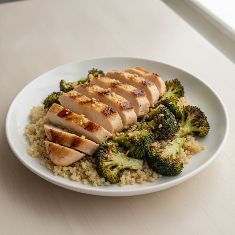 Grilled Chicken Breast with Quinoa and Roasted Broccoli