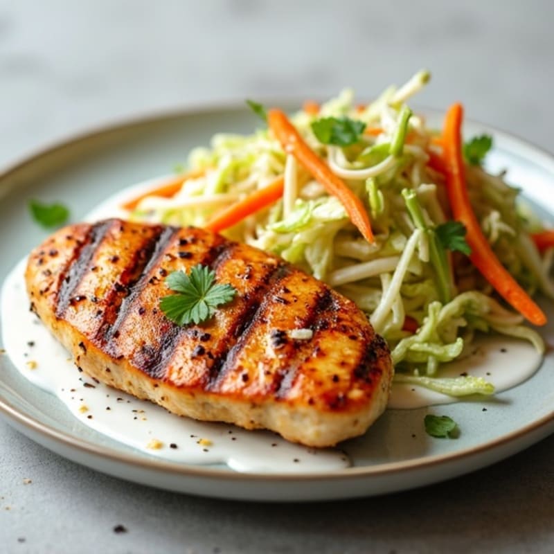Grilled Chicken Breast with Crunchy Cabbage Slaw and Greek Yogurt Dressing