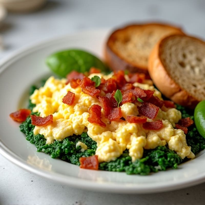 Cottage Cheese Scramble with Spinach and Turkey Bacon