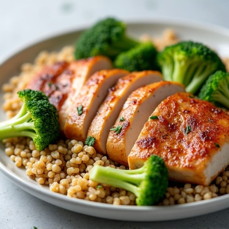 Seared Turkey Breast with Roasted Broccoli and Quinoa