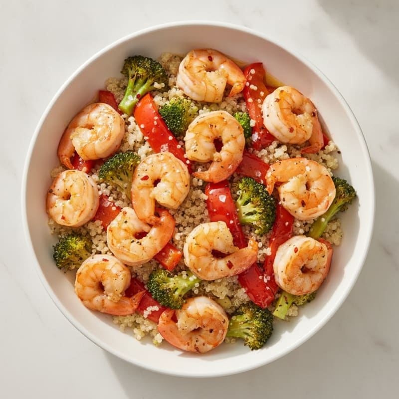 Garlic Shrimp and Roasted Vegetable Bowl