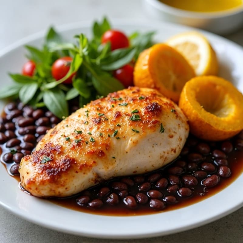 Roasted Citrus-Garlic Chicken with Black Beans and Crispy Plantains