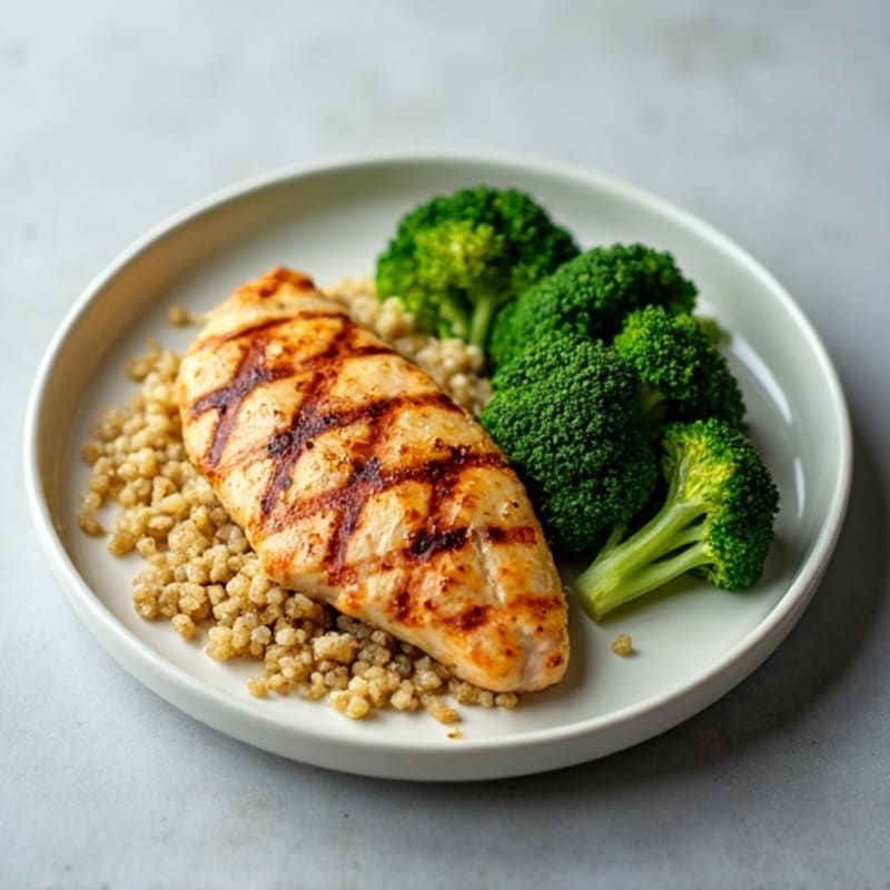 Grilled Chicken Breast with Quinoa and Steamed Broccoli