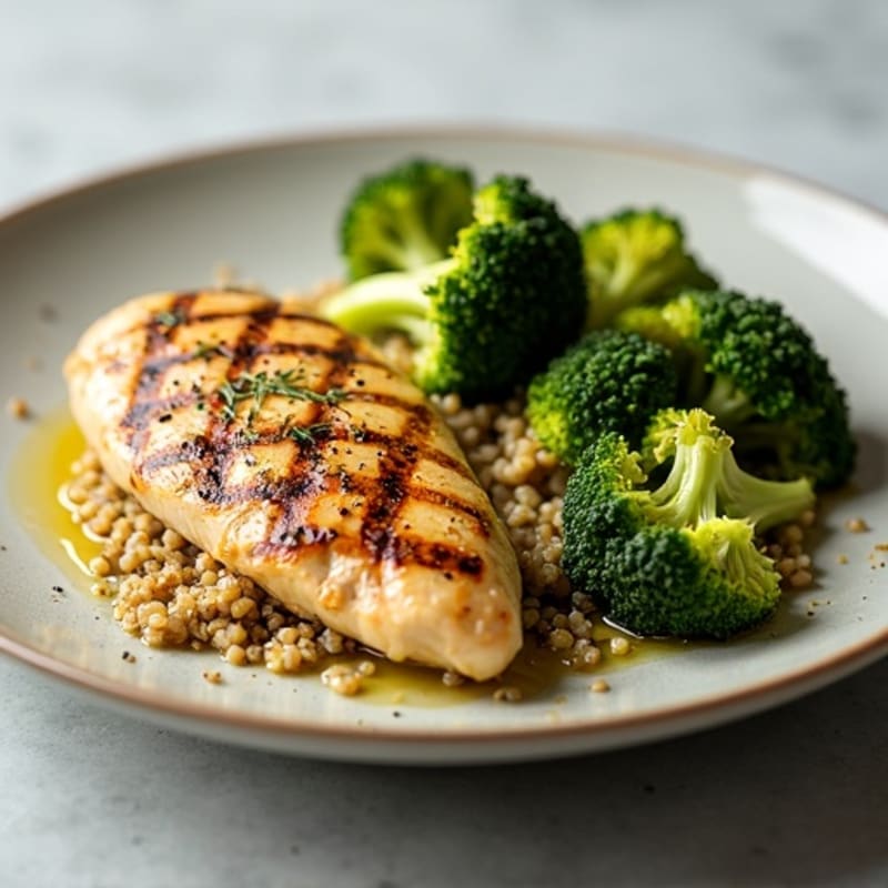 Grilled Chicken Breast with Quinoa and Roasted Broccoli