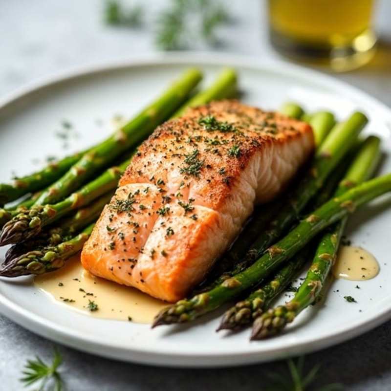 Herb-Crusted Pan Seared Salmon with Roasted Asparagus