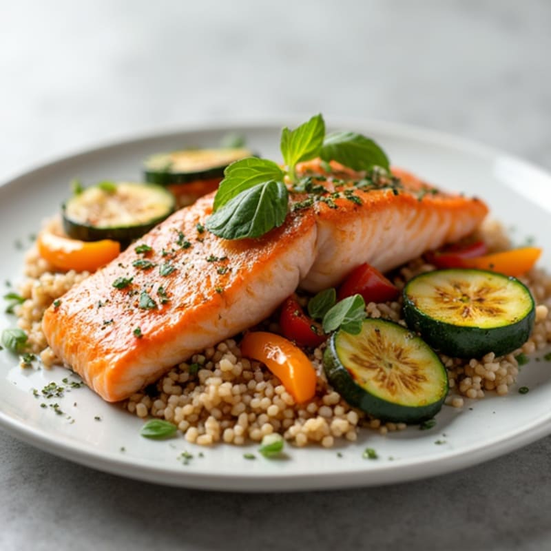 Herb-Roasted Salmon with Brown Rice and Roasted Vegetables