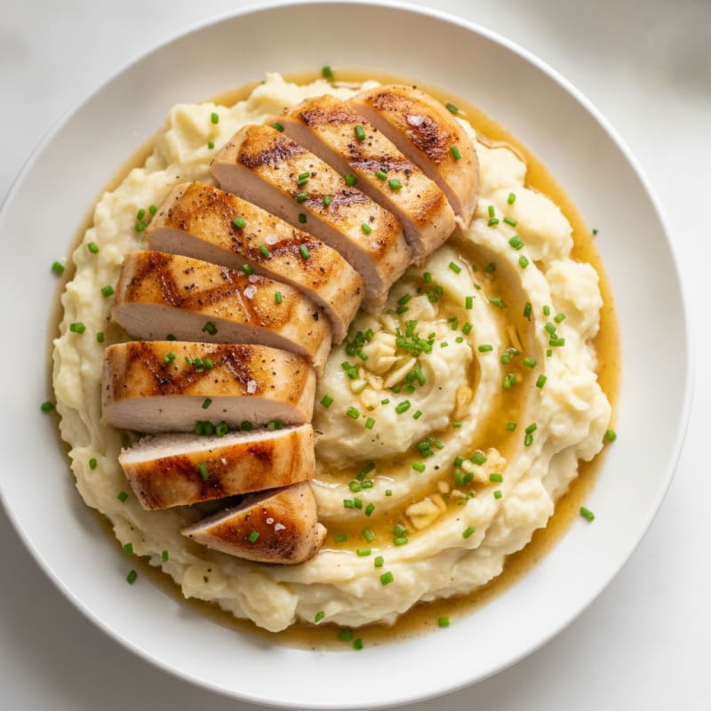Garlic Butter Mashed Potatoes with Pan-Seared Chicken