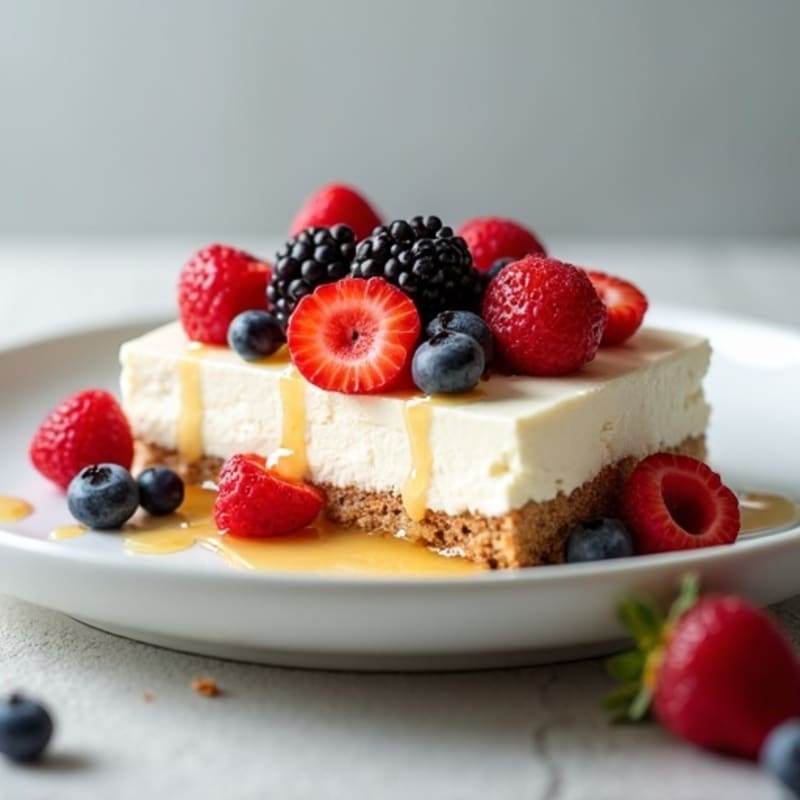 Greek Yogurt Protein Cheesecake with Mixed Berries