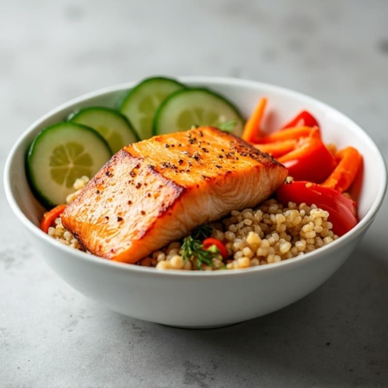 Fresh Salmon Brown Rice Bowl with Crisp Vegetables