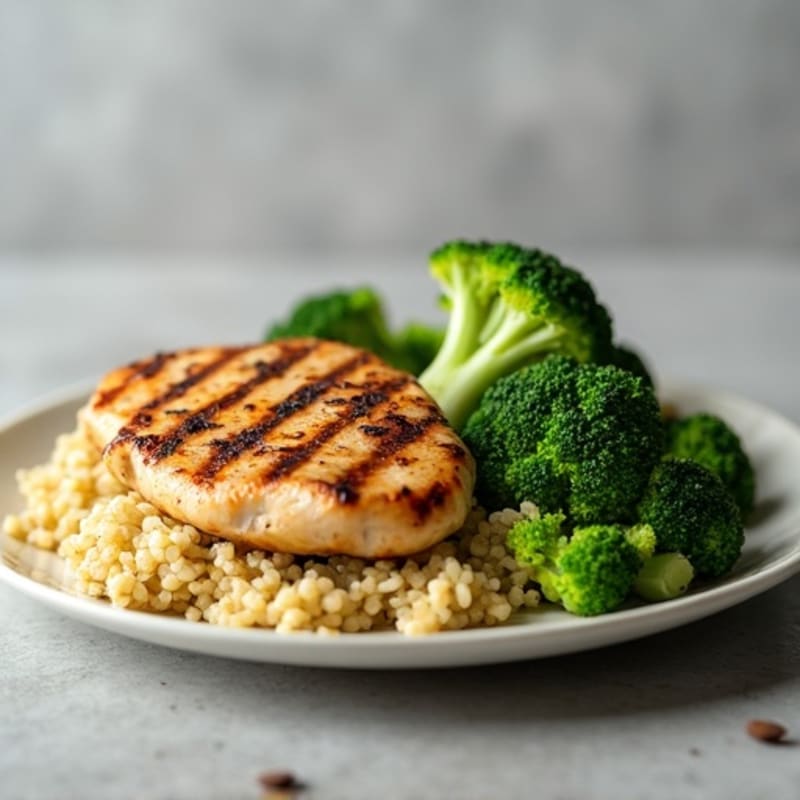 Grilled Chicken Breast with Steamed Broccoli and Quinoa