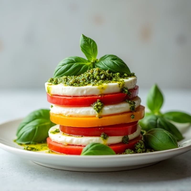 Fresh Basil Pesto Tomato Mozzarella Stack