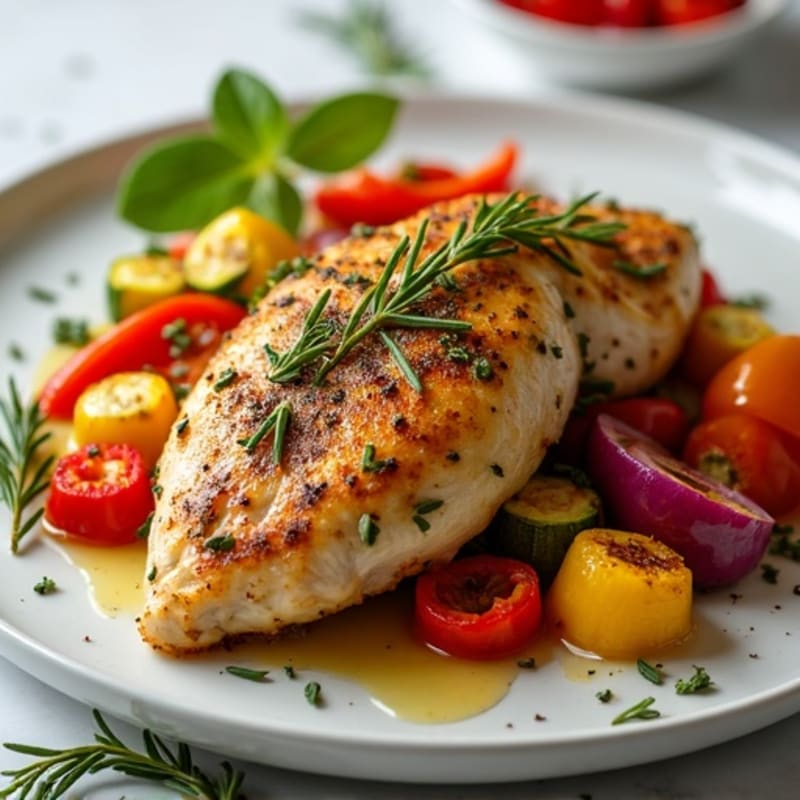 Herb-Crusted Sheet Pan Chicken with Roasted Rainbow Vegetables