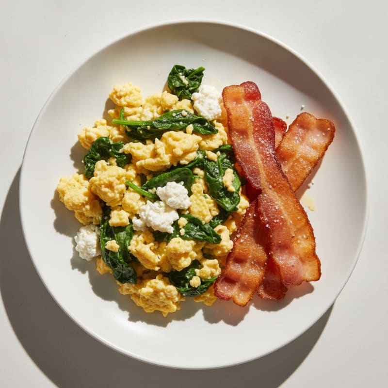 Cottage Cheese Scramble with Spinach and Turkey Bacon