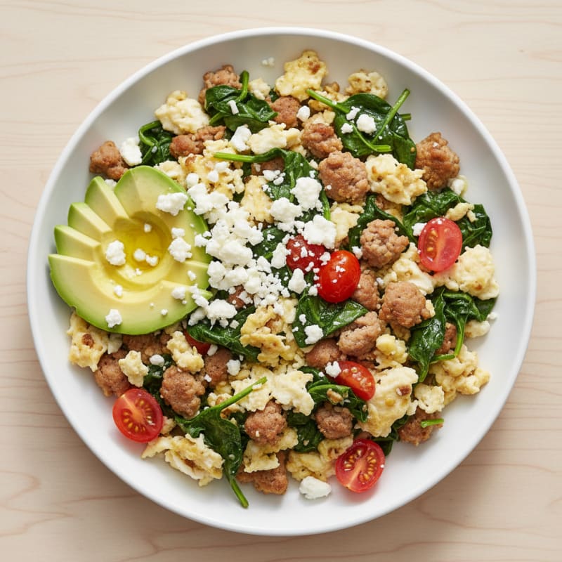 Egg White and Spinach Scramble with Turkey Sausage