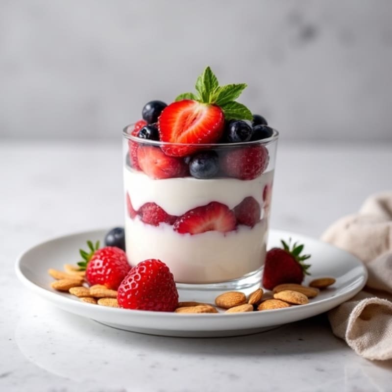 Greek Yogurt Protein Parfait with Mixed Berries and Almonds