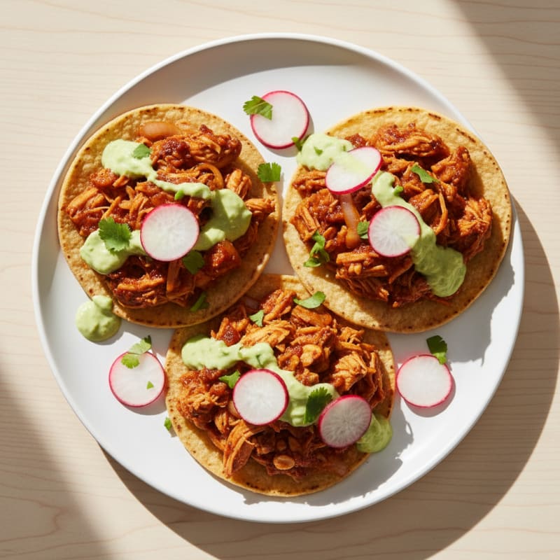 Chicken Tinga Tostadas with Avocado Crema