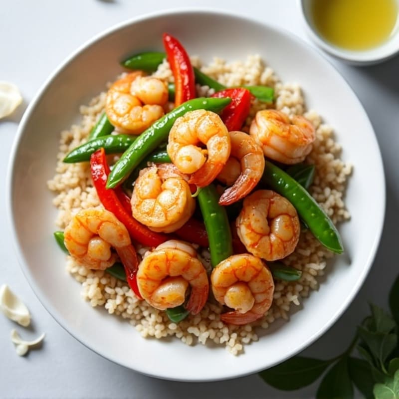 Garlic Shrimp Stir-Fry with Brown Rice and Snap Peas
