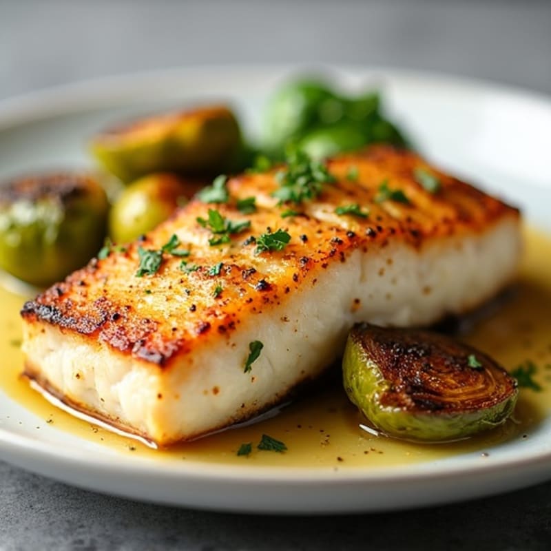 Pan-Seared Mahi Mahi with Crispy Roasted Brussels Sprouts
