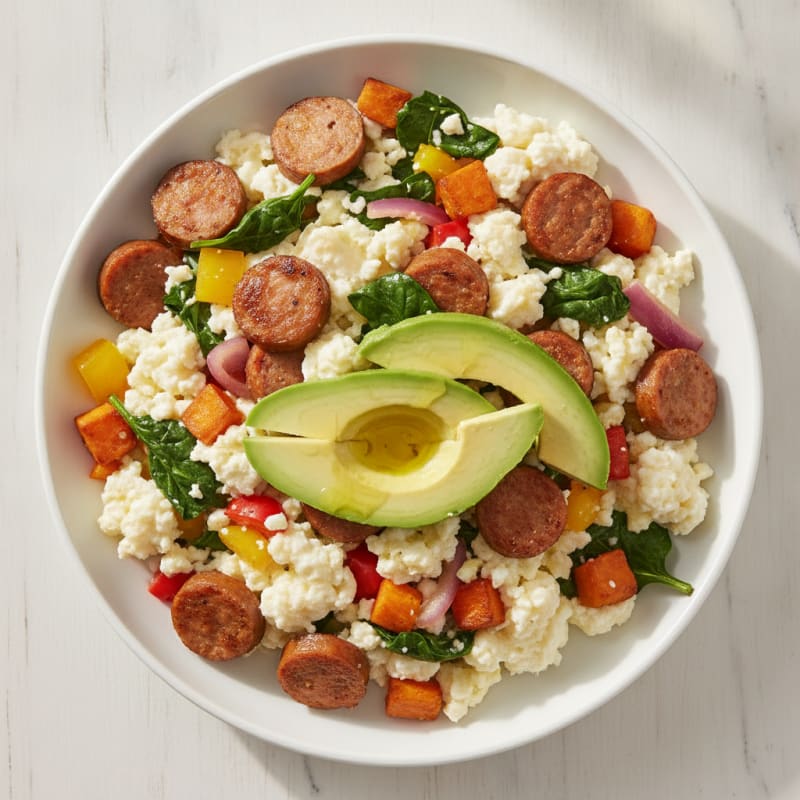Egg White Veggie Scramble with Turkey Sausage