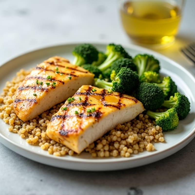 Grilled Chicken Breast with Quinoa and Roasted Broccoli