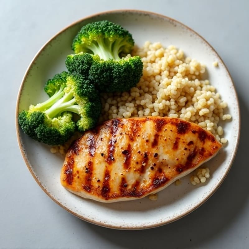 Grilled Chicken Breast with Roasted Broccoli and Quinoa